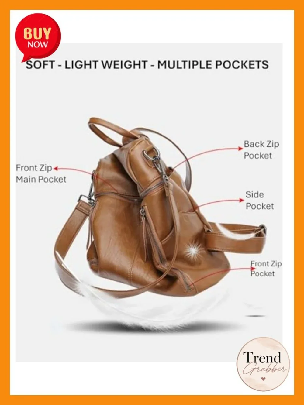 Genuine Cow Leather Convertible Backpack Shoulder Bag Purse with Detachable